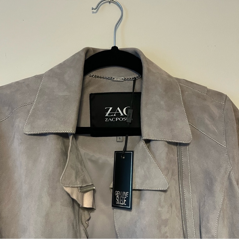 Grey and Pink Suede Jacket Zac Posen